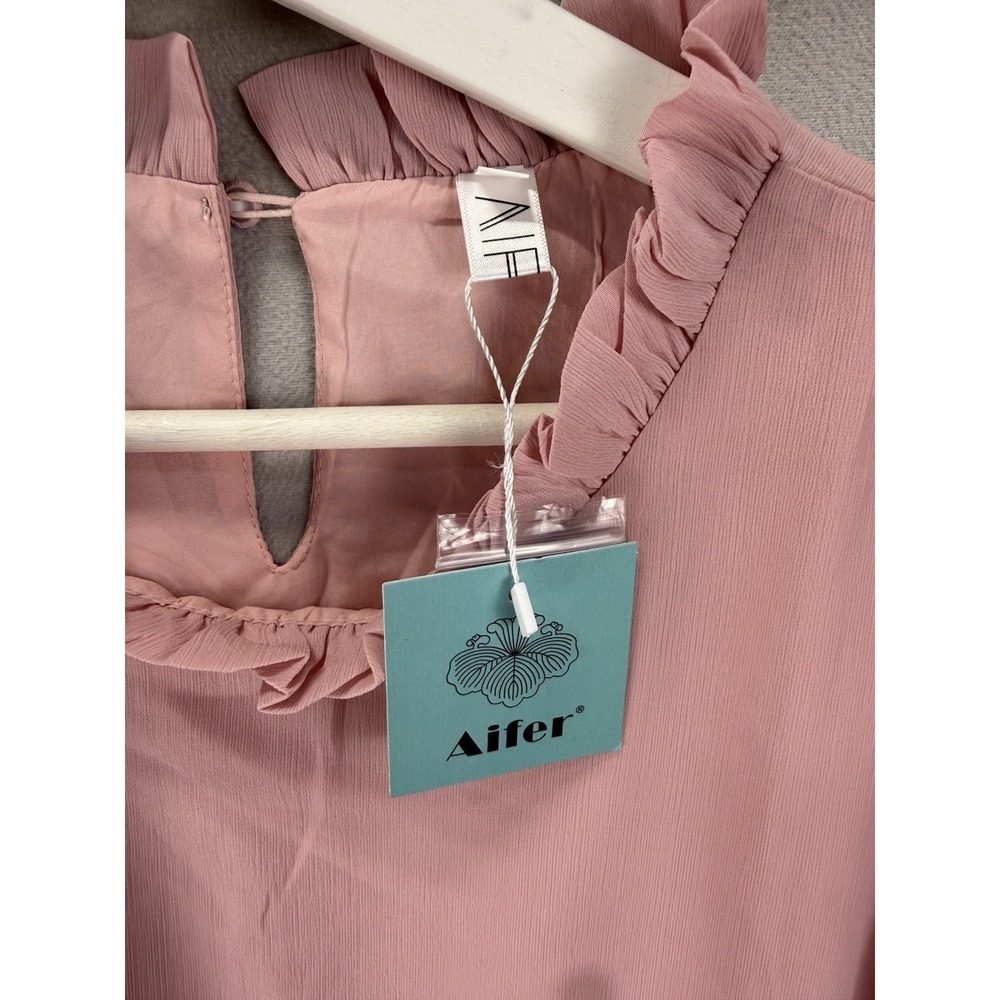 Aifer Dusty Rose Ruffle Neck Puff Sleeve Lined Blouse Top NWT Women's XXL - Picture 4 of 9